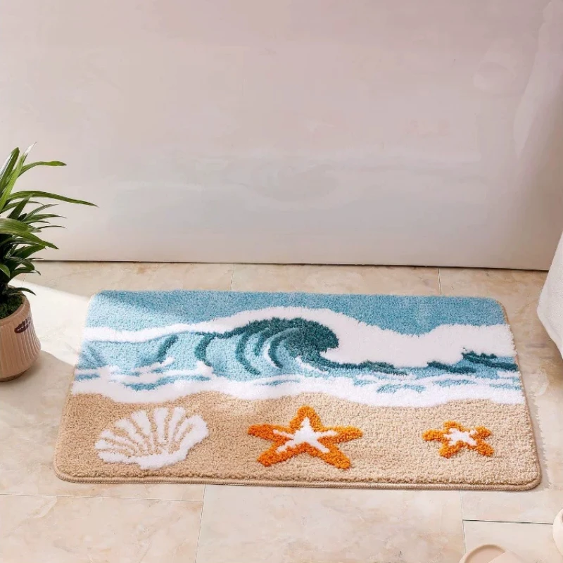 Tufted Beach Shell Non-Slip Bath Floor Mat Bathroom Flocking Absorbent Soft Rug Pad Children Room Carpet Home Decor Floor Mats