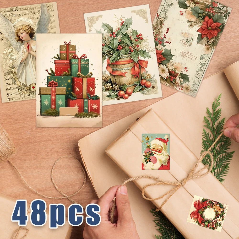 48-teiliges Retro-Weihnachts-Postkarten-Set - mit Aufklebern, Weihnachts-/Jubiläumsgeschenke, Sammlerstücke, geeignet zum Verschenken. – Detail 3