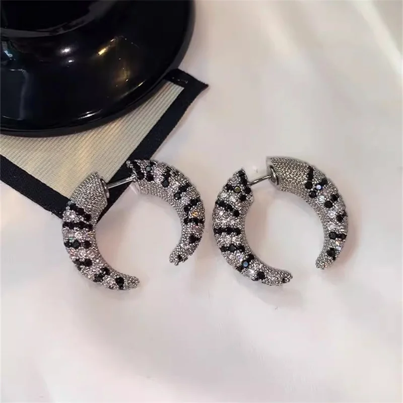 Vintage Front Rear Zircon Horn Earrings for Women Niche Unique Design Hip-hop Street Exquisite Dazzling All-match Jewelry