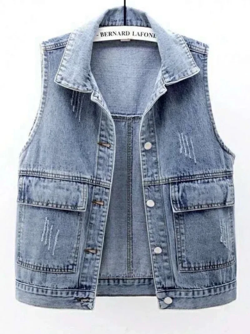 

Spring and Summer New Denim Vest Short Korean Version Loose and Versatile Large Pocket Sleeveless Vest Jacket Waistcoat I145