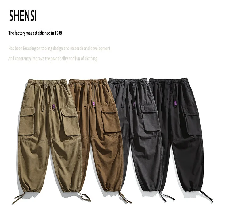 100% Cotton Casual Cargo Pants for Men Vintage Big Pocket Trousers Streetwear Men Work Pants for Men