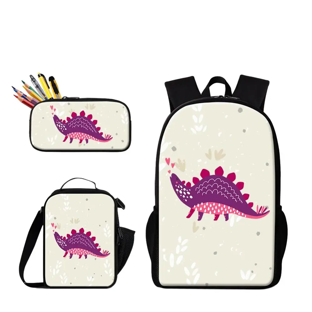 

Children School Large Capacity Bag Food Bag Pencil Case 3PCS Set Dinosaur Cartoon Designer Bookbags For Boy Girl 16 Inch Bagpack