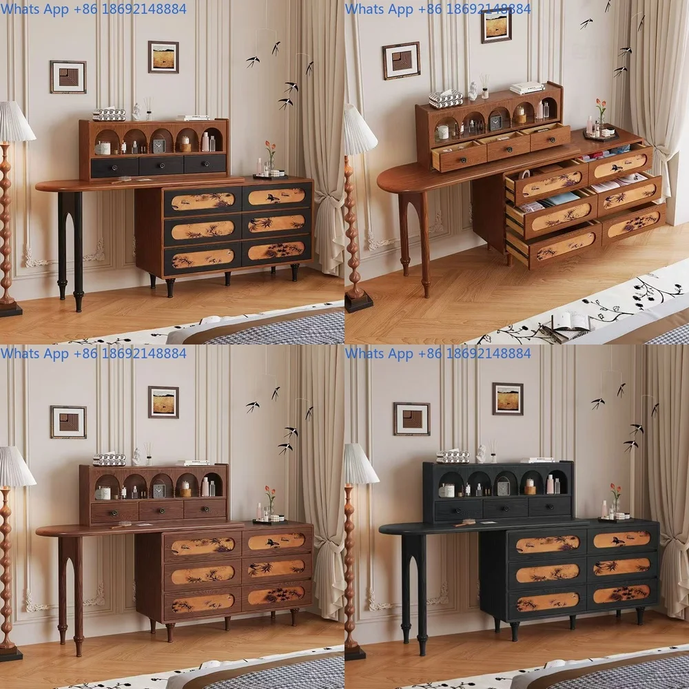 

Vintage Style White Wax Wood Dressing Table with Mirror Minimalist Retro American French Storage