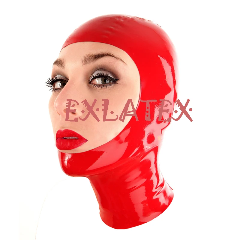 Latex Hood Unisex Latex Fetish Mask Bondage Hood with Face opening Frolic Rubber Party Customes Deadpool Mask