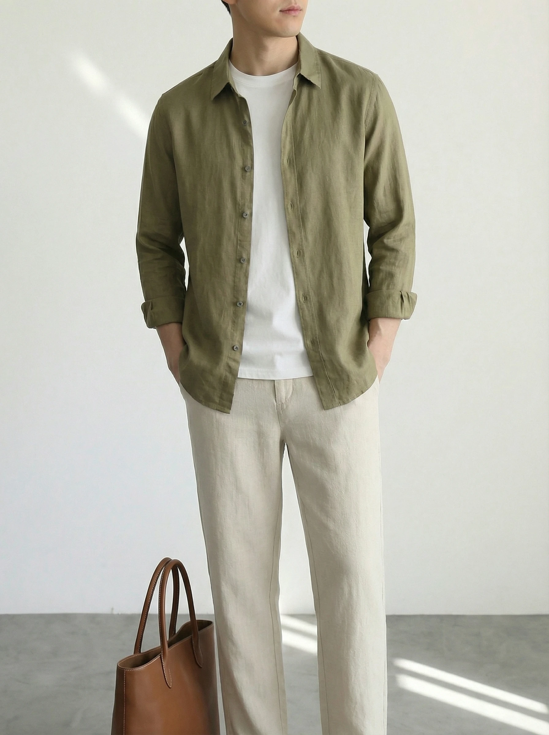 

Весенне-осенняя новая мужская льняная куртка, повседневная однотонная рубашка с длинными рукавами, воротником-поло, тонкая, высококачественная, в стиле кэжуал.