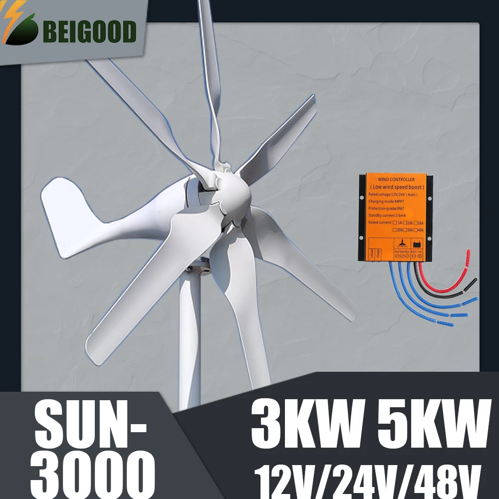 High Power Residential Wind Turbine 3kw 5kw Camping Windmill Home Appliance 12v 24v 48v Fan Free Energy Magnetic Generators