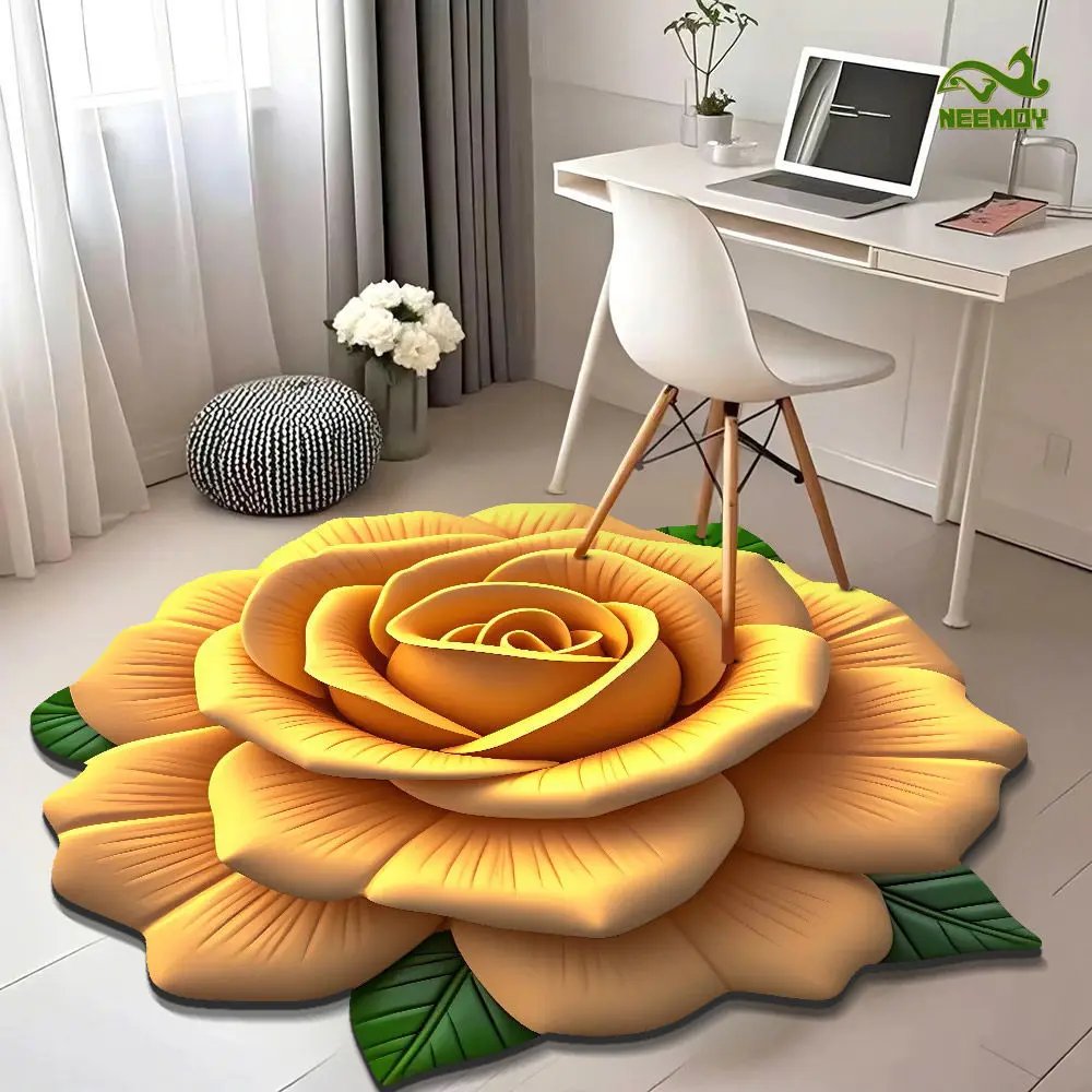 Thickened 3D Floor Mat Household Use Peony Flower Carpet Living Room Flower Floor Mat Crystal Velvet Carpet Flower Shaped Mat