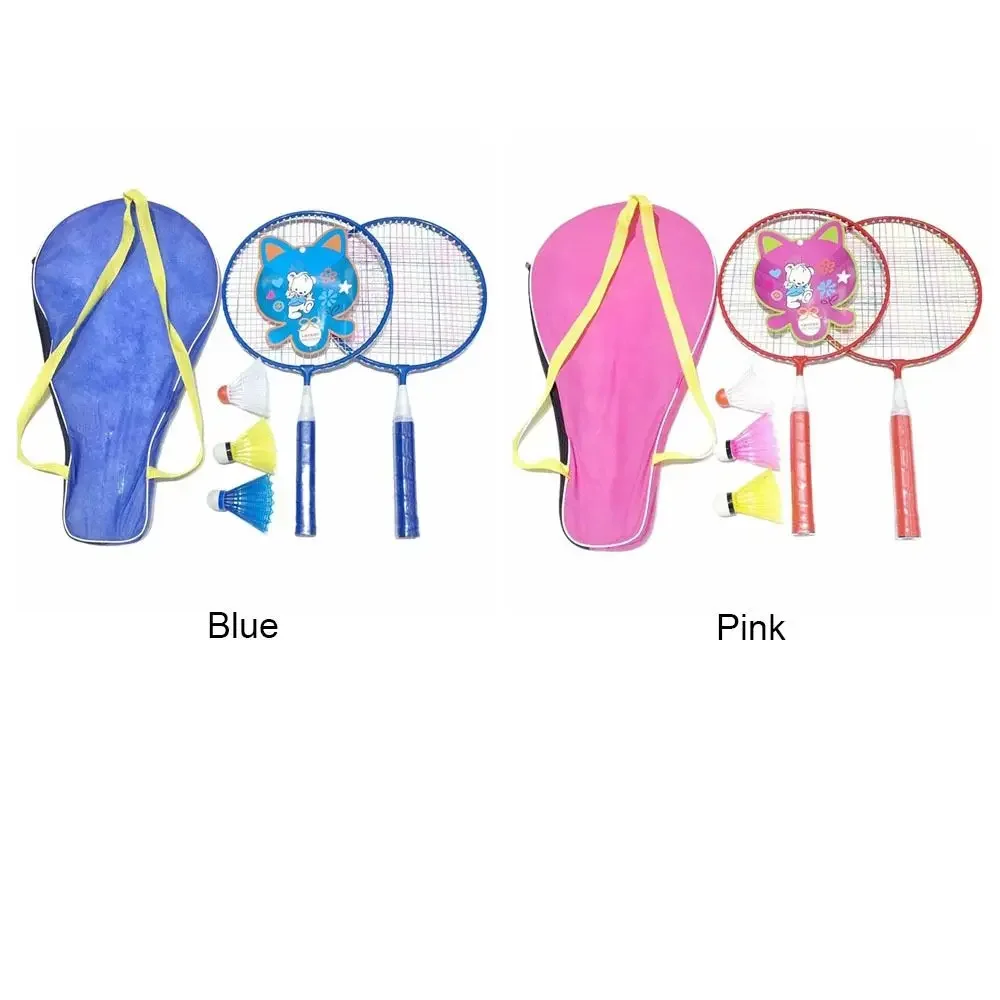 Best Seller! Pink Blue Children's Badminton Set - Iron Alloy Rackets | Anti-Slip Pen-hold, with 3 Balls Training Double Racquets