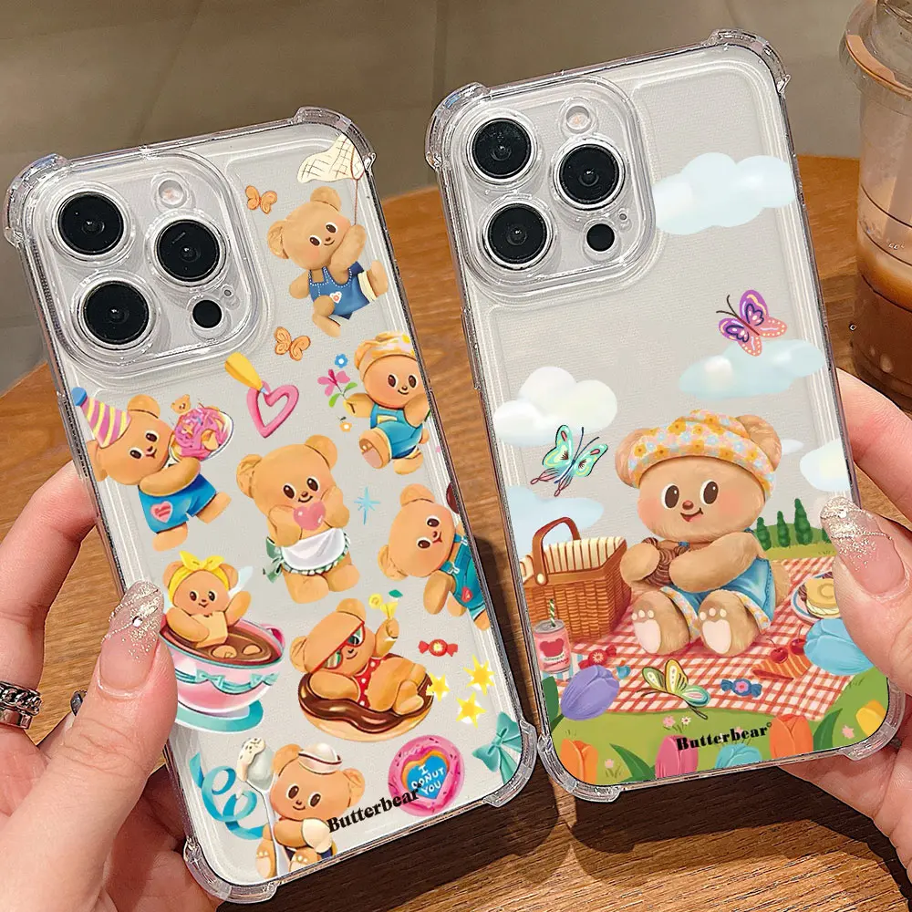 Schöne Cartoon Butterbears Handyhülle für iPhone 17 16e 16 15 14 13 12 11 Air Pro Max XS Max 7 8 Plus Anti-Fall-transparente Abdeckung