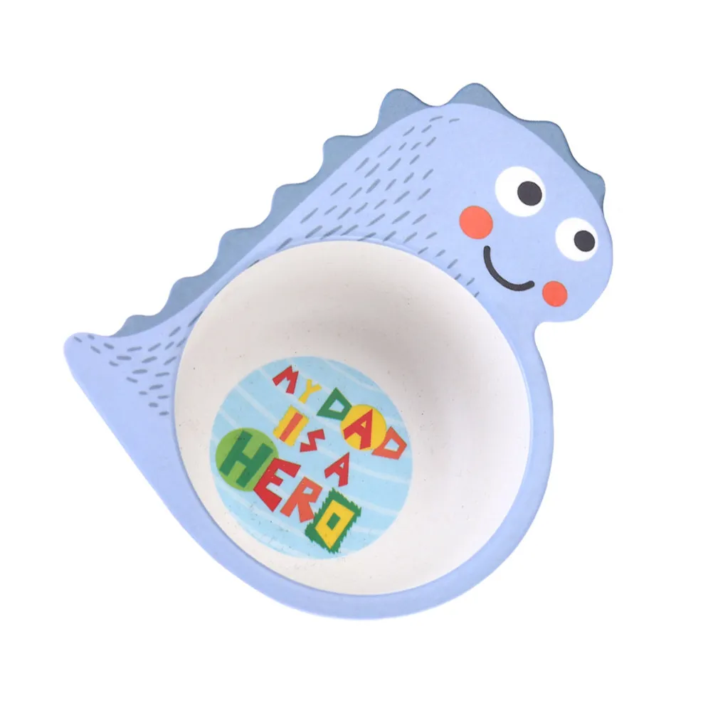 Portable Bamboo Fiber Kids Bowl Dinosaur Theme Smooth Texture Anti-Fall Washable Feeding Dish for Children Fruits Snacks Salad