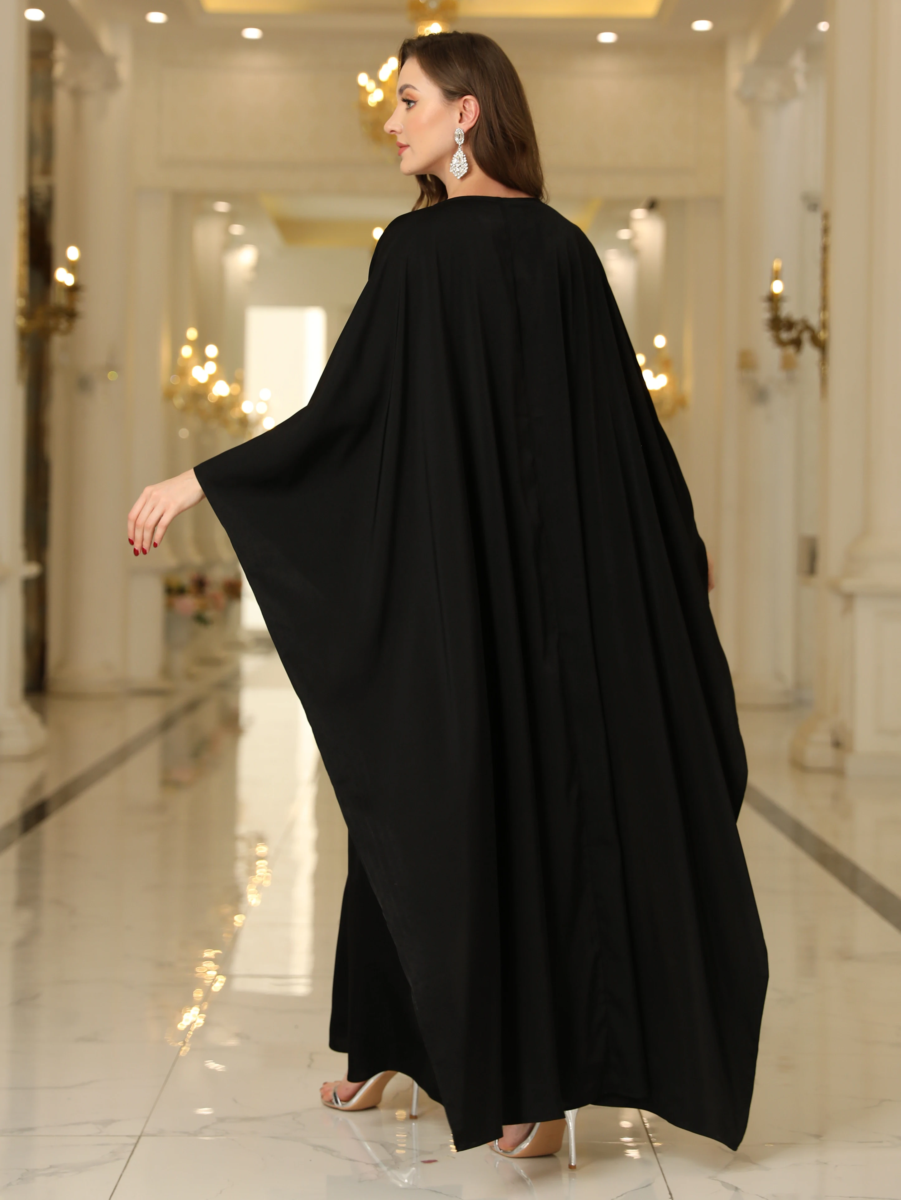 Ramadan Abaya Button Front Batwing Sleeve Modest Dress, Elegant Loose Solid Color Cloak Maxi Outwear Kaftan, Women\'s Clothing