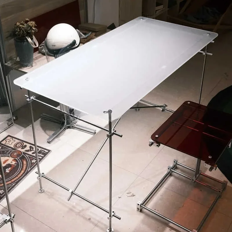 

Acrylic household dining table minimalist rectangular computer table designer stainless steel optical axis desk