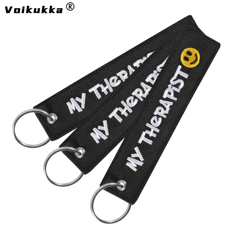 Voikukka Jewelry 1PC 2PCS 3PCS 3 Packs My Therapist Personality Boths Embroidery Patterns Keychain Motorcycle Key Accessories