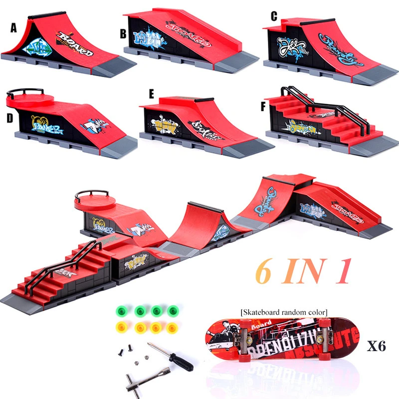 

6 in 1 Finger Skate Park Ramp Track Parts Mini Skateboard Fingerboard Skateboard Training Props Finger Skate Scene Juguetes