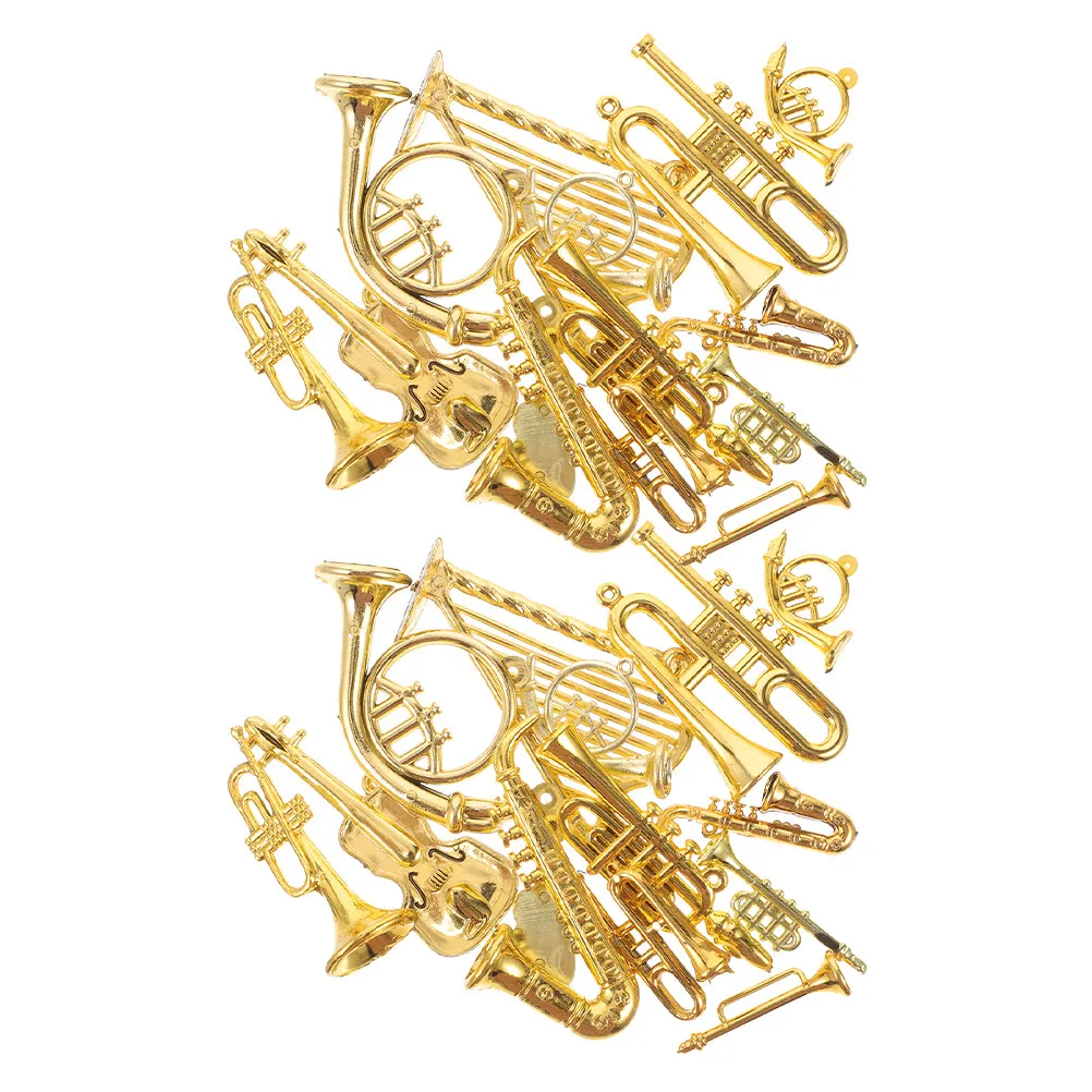 28Pcs Christmas Musical Instrument Ornaments Miniature Tiny Violin Trumpet Flute Hanging Decorations DIY Craft Charms