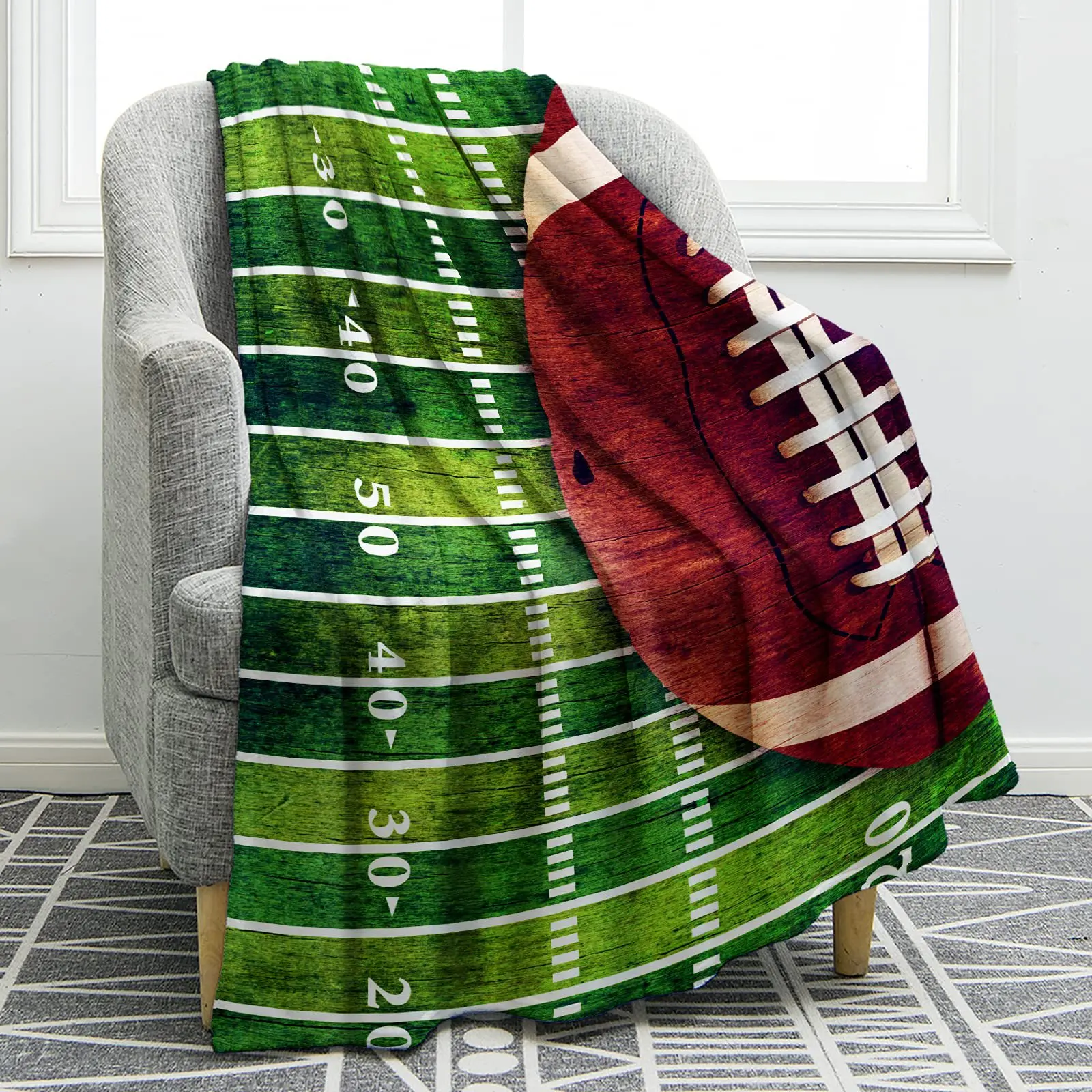 Rugby pattern digital-printed polyester Bedroom velvet flannel cover blanket Fleece soft sofa cover blankets for beds