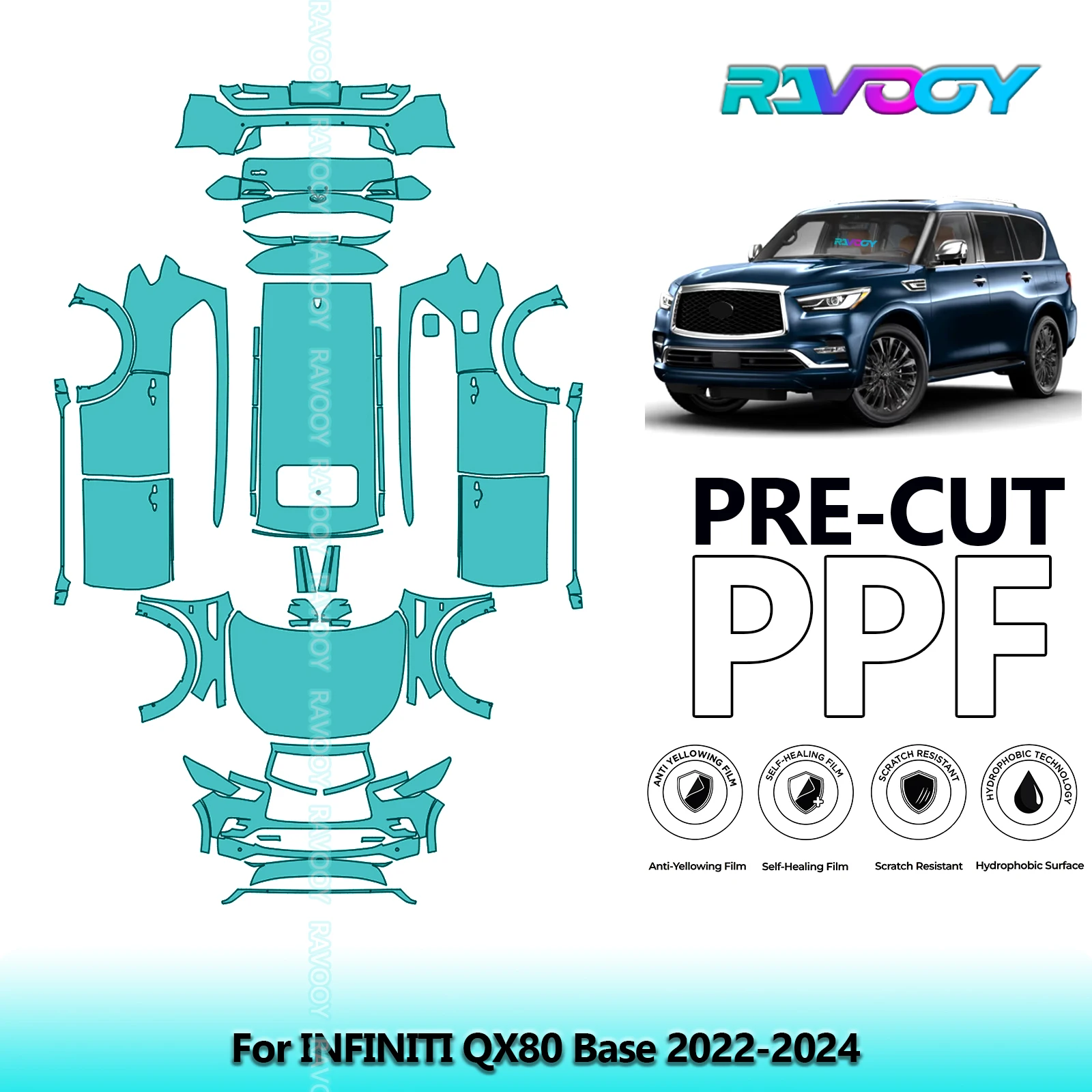 

8.5Mil Precut PPF Paint Protection Film Full Vehicle For INFINITI QX80 Base 2022-2024