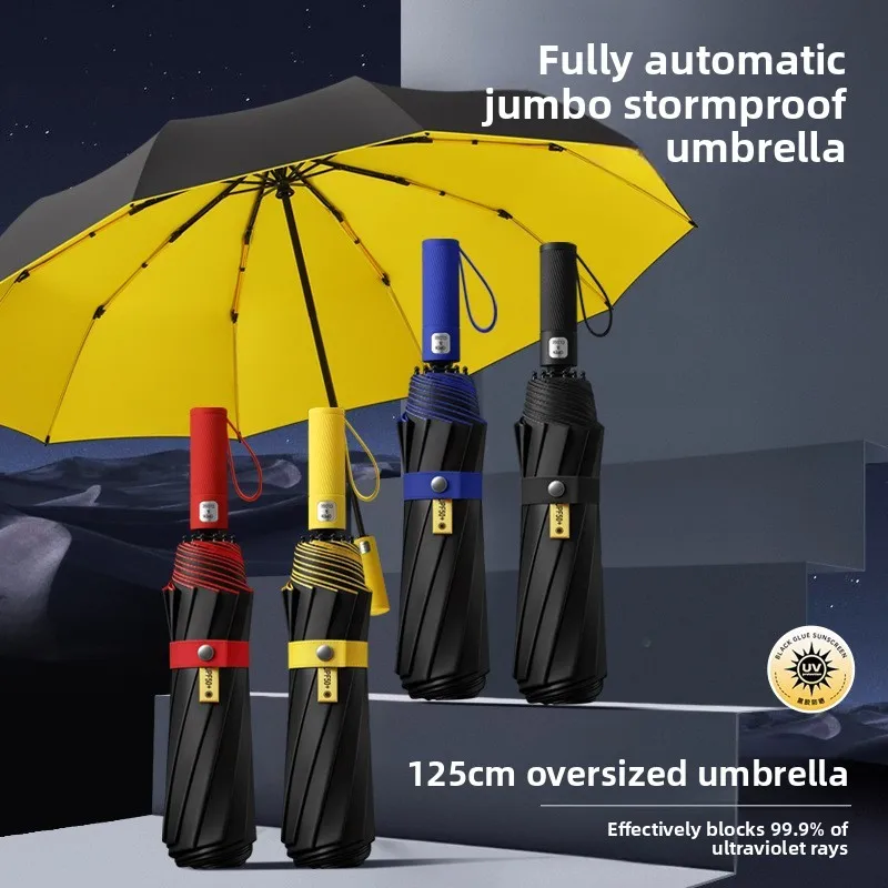 

125CM Triple Fold Double Layer Double Keel Super Large Men Umbrella Sunscreen Extra Folding Rain Umbrella for Outdoor Daily