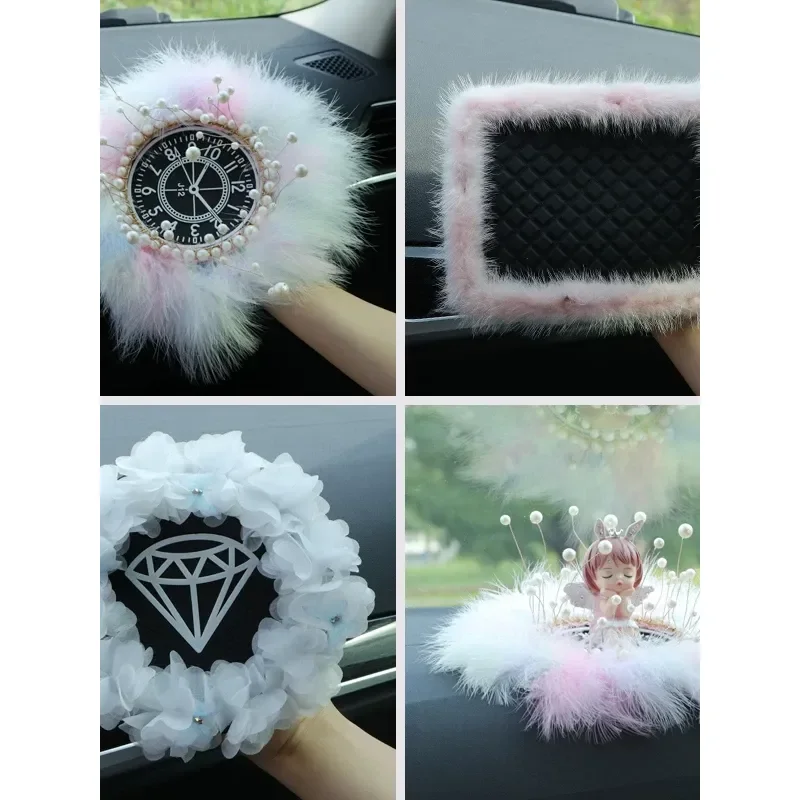 Cute Mao Mao Pearl Crown Car Dashboard Ornament Non Slip Cushion Car Jewelry Internet Celebrity Ins Perfume Seat Cushion for
