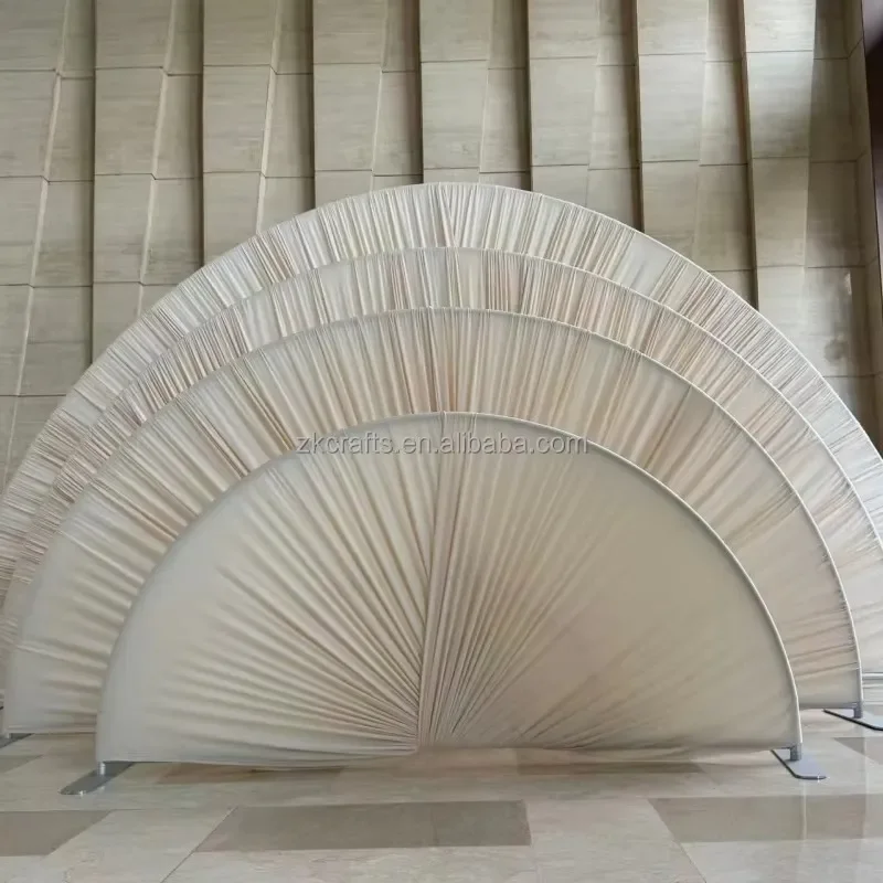 Outdoor Wedding Large Fan Curation Arch Backdrop Stand Half Round Pleated Fabric Fan Backdrop for Party