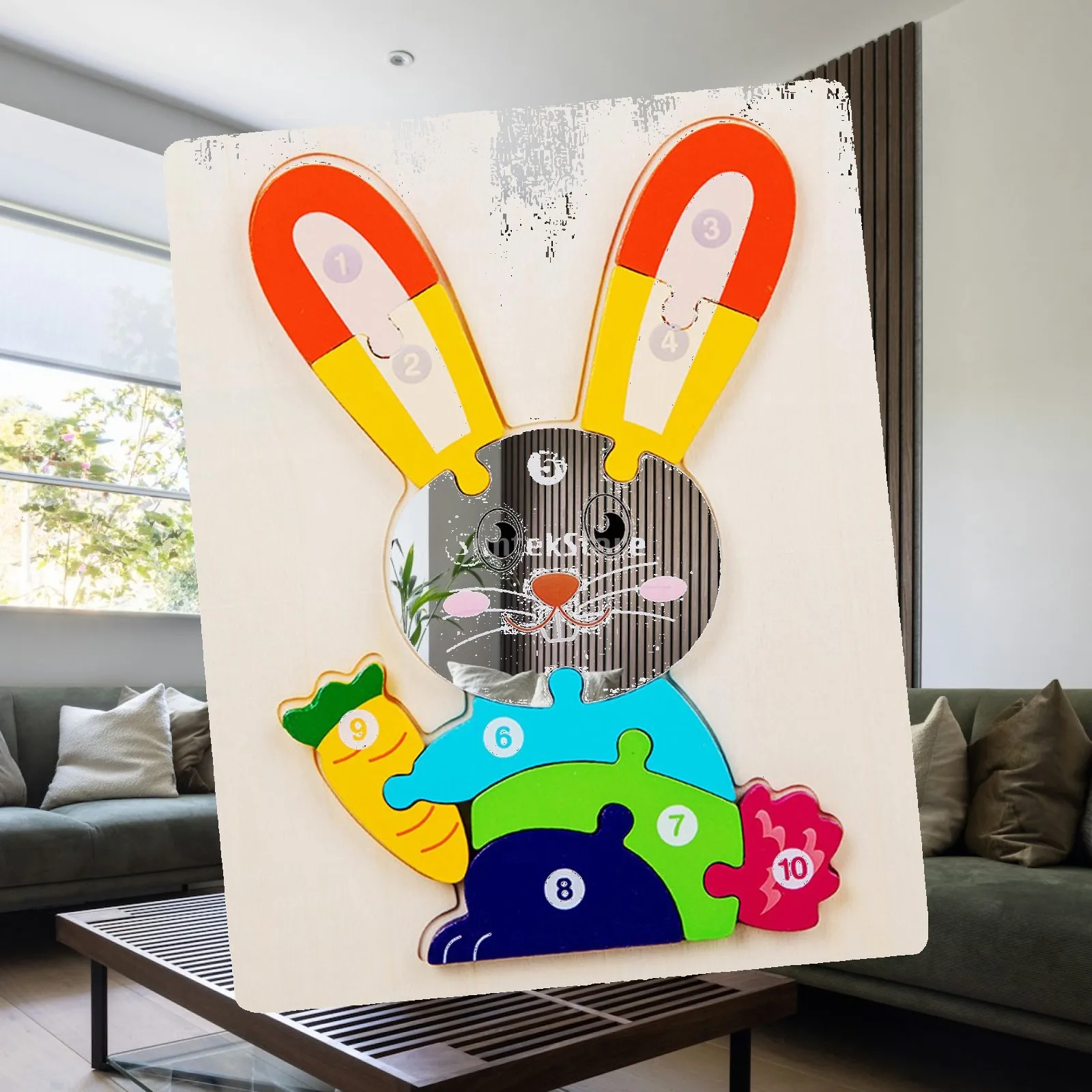 

Montessori Toy Wooden Toddler Puzzles ,Color Sorting Block Fine Motor Skills ,Rabbit Shape for Preshcool