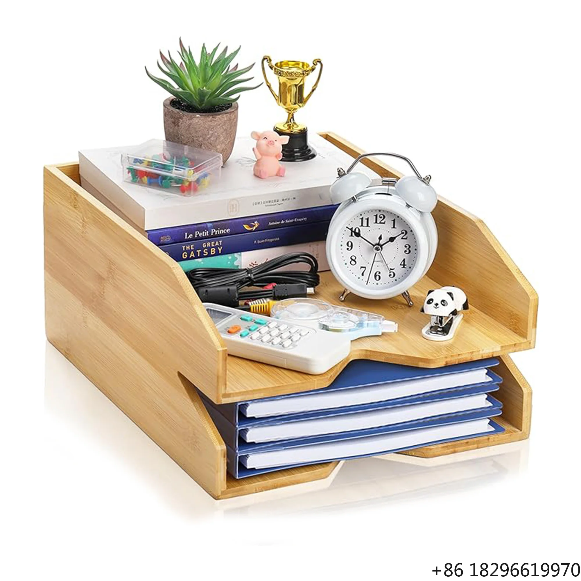 Desktop Stackable Office Organizer Wood Desk Organizer With File Trays Organizers for Offices Supplies Storage