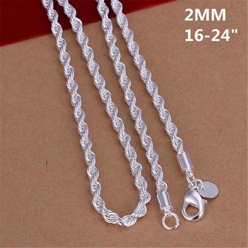 16-24inch for Women Men Beautiful Fashion 925 Silver Charm 4MM Rope Chain Necklace Fit Pendant High Quality Jewelry