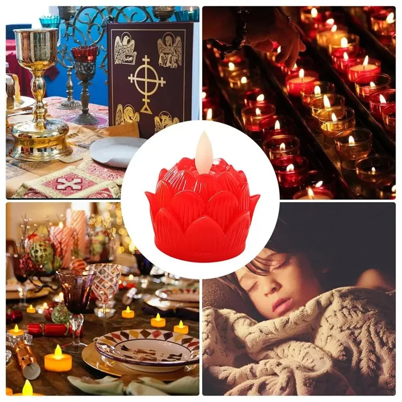 YFYS พุทธตารางเทียนเทียนโคมไฟ Flameless 12 ชิ้นพุทธไฟกันน้ํา 100 ชั่วโมงชาแบตเตอรี่ดําเนินการ