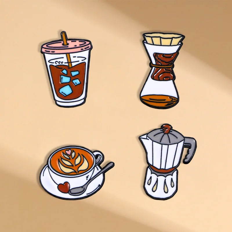 

New Cute Coffee Brooch Pin Alloy Unisex Cartoon Badge for DIY Clothes Bags Shoes Hat Scarf T-shirt Jeans Accessories