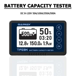 TF03K Coulomb Meter DC 8-120V 50A/100A/350A/500A wyświetlacz napięcie prądu monitorowanie baterii Tester pojemności do samochodu elektrycznego/RV