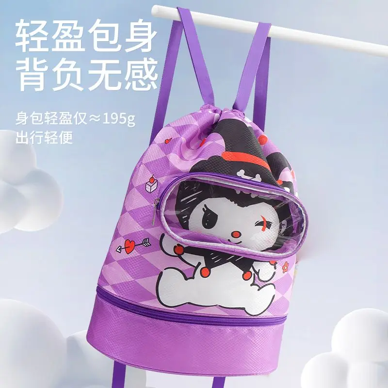 Kawaii Cinnamoroll Saco De Natação, Kuromi dos desenhos animados, Saco De Armazenamento Impermeável Separação Molhada e Seca, Mochila de Praia Portátil, Grande Capacidade