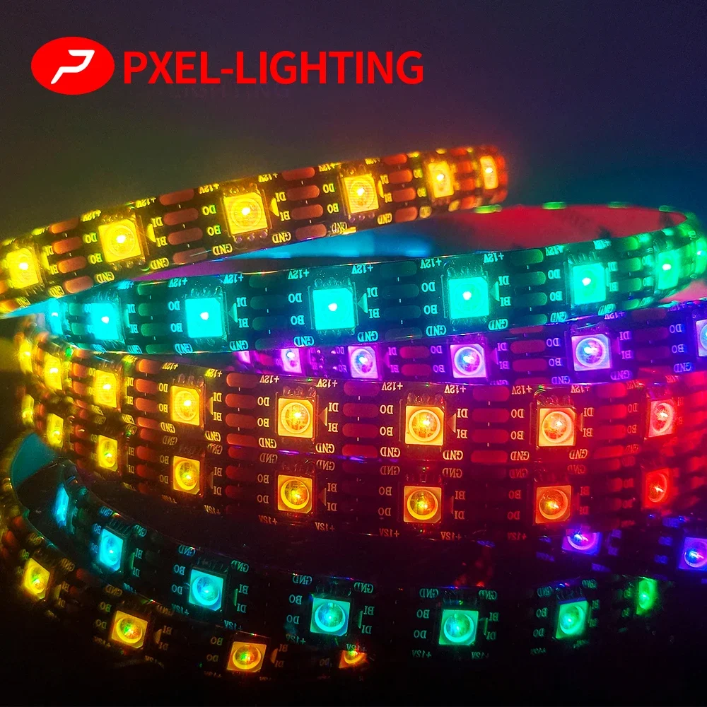 WS2815 (WS2812B WS2813 diperbarui) RGB LED pixel Strip cahaya SPI secara individual disesuaikan LED Dual-sinyal 30/60/74/96/144 Leds/m