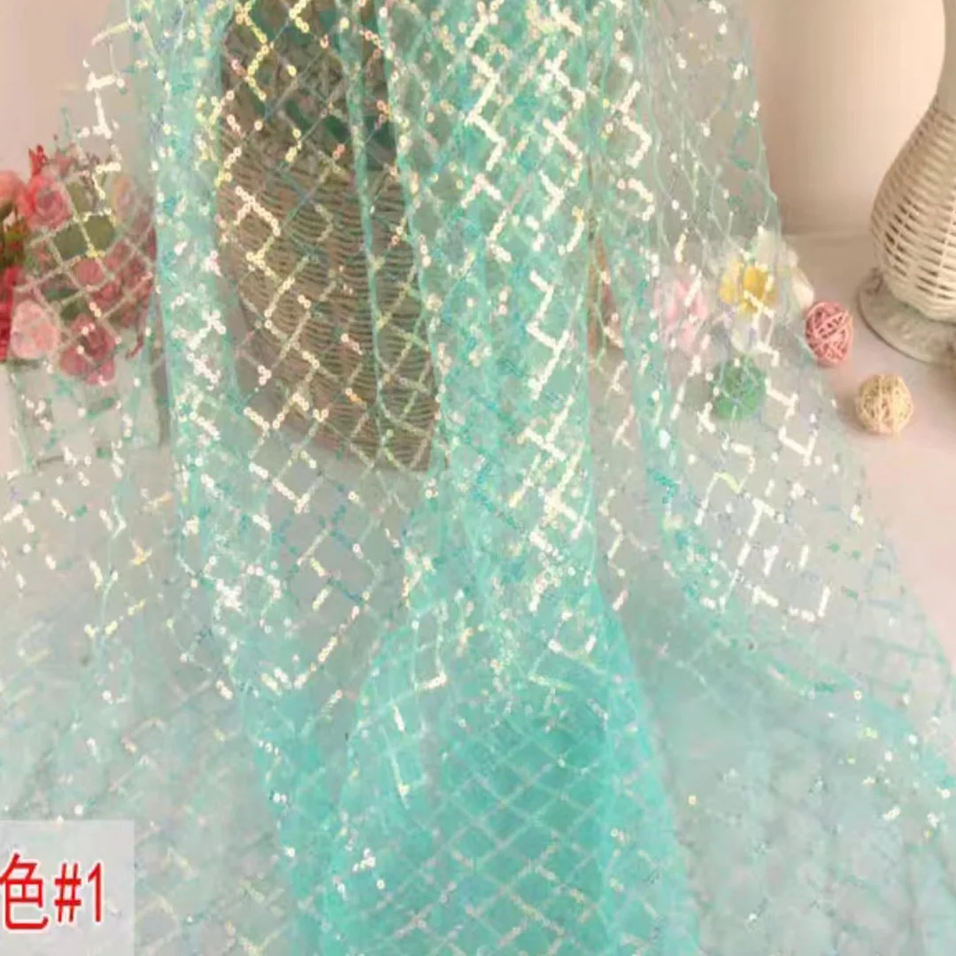 Shiny Wedding Party Dress Sequin Stitched Mesh Fabric Party Supplies Background Flashing Cosplay Dress Material