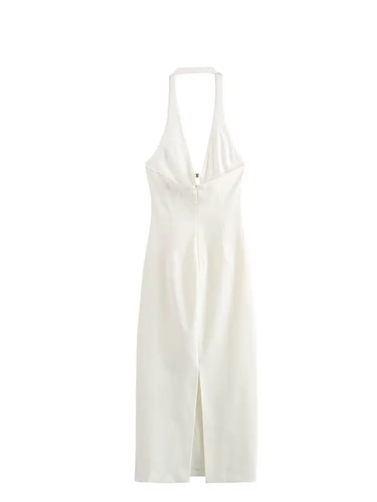 HH Feminino Praia Estilo Vestido Longo Branco Com Decote Em V Sem Mangas Sem Encosto Oco Out Zíper ​ ​ ​ ​ ​ ​ Vestidos de verão Mulher 2024 na moda