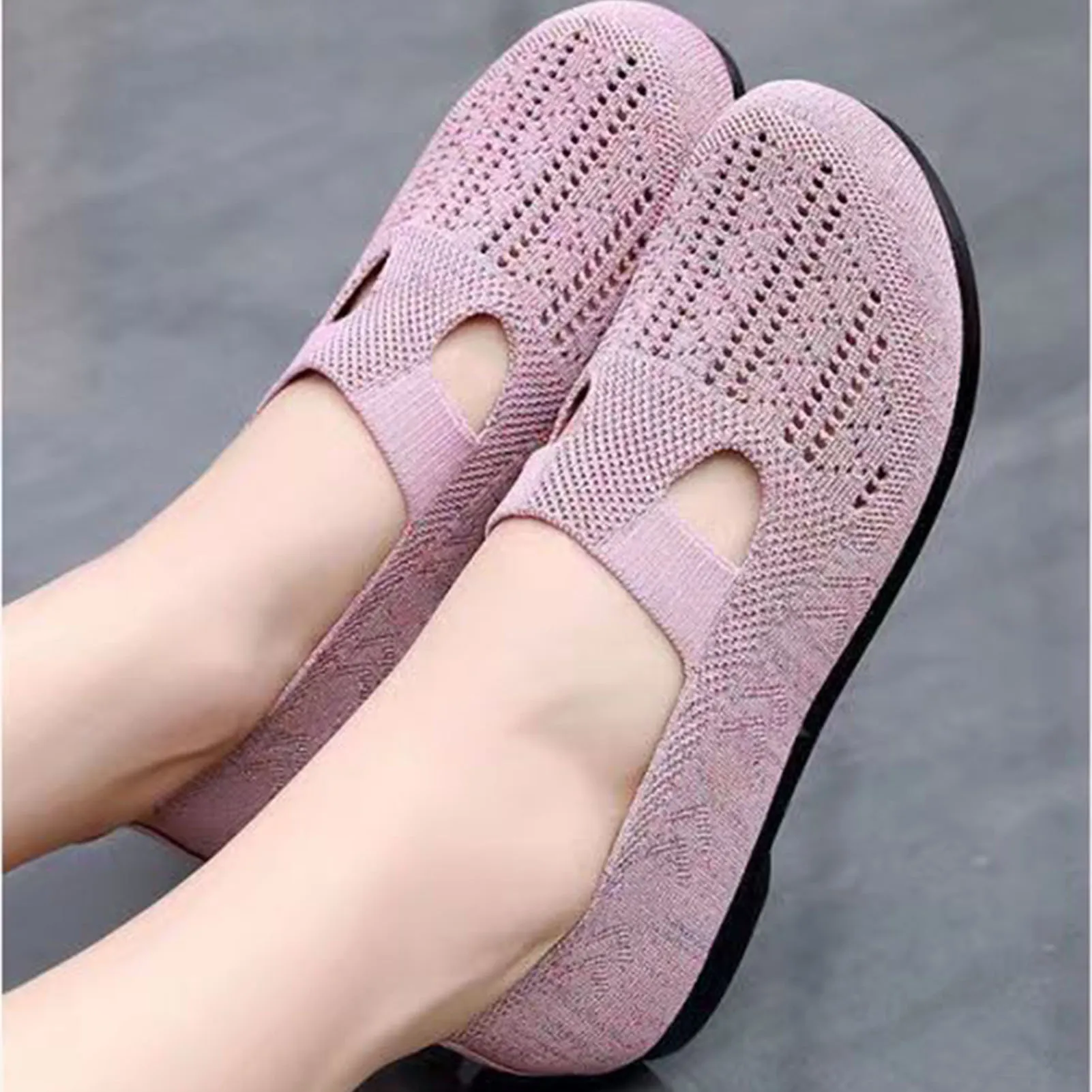 Sapatos de tecelagem slip-on para mulheres, fundo chato, confortáveis, ao ar livre, compras, viagens