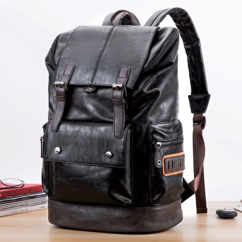 

Men Backpack Pu Leather Large Antitheft Travel Backpack Men's Laptop Bag Black Bagpack Boy School Bag Male Business Shoulder Bag