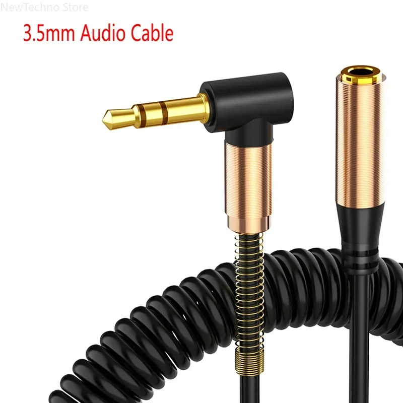 Cable de extensión de Audio auxiliar de 3,5mm, conector macho a hembra, extensor de Audio retráctil, resorte de codo