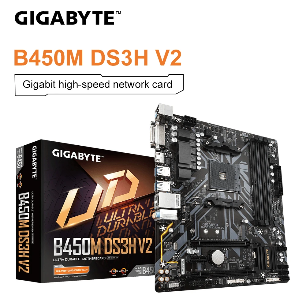 Gigabyte B450M DS3H V2 New Motherboard AMD B450 DDR4 USB 3.1 Gen1 64G M.2 SATA III slot Double Channel Socket AM4 Micro ATX