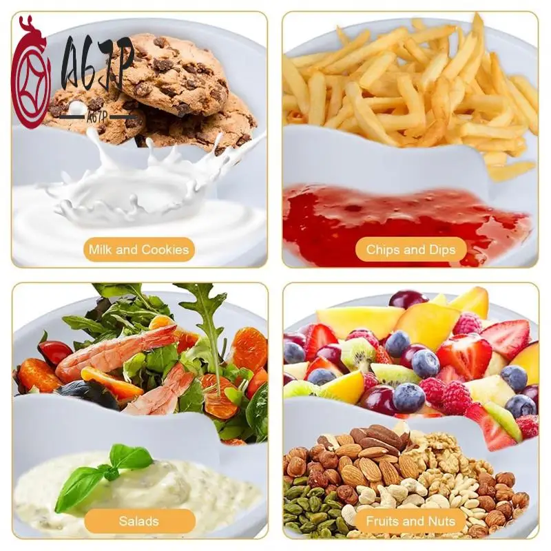 

A67P-Divided Cereal Bowl, Reusable Snack And Dip Bowls For Yogurt, Milk, Berries, Fries, Ketchup