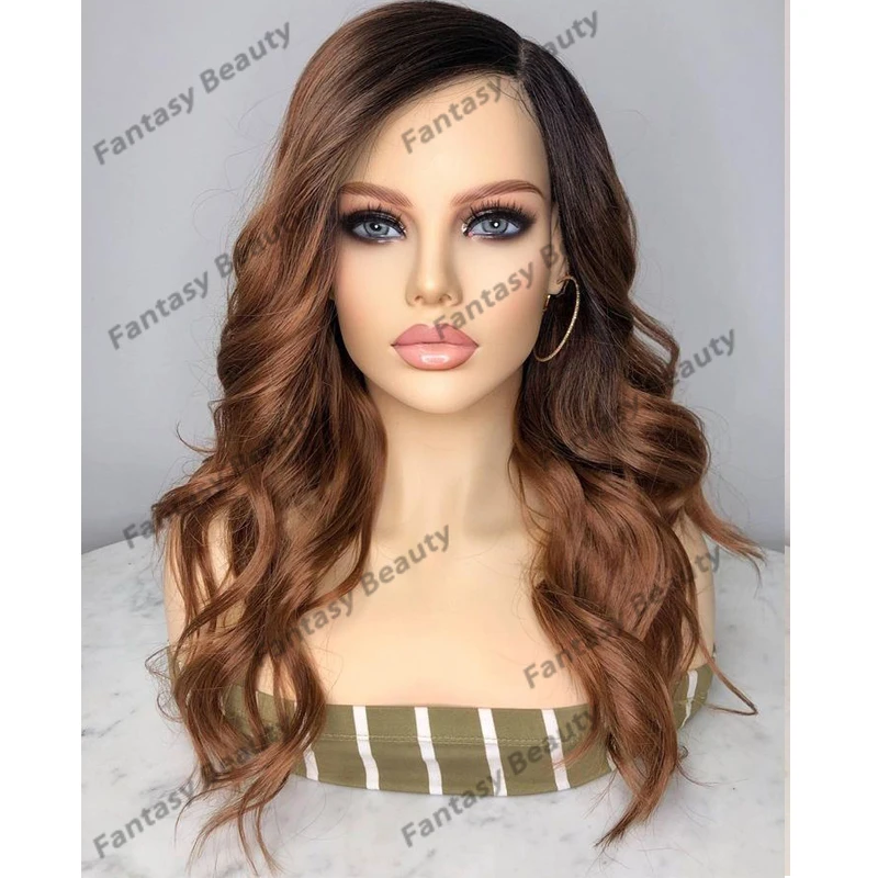 

Glueless Long Synthetic Ombre Black Roots Golden Blonde Wavy Women Wigs 180Density 13x4 Transparent Lace Front Wigs Daily Wear