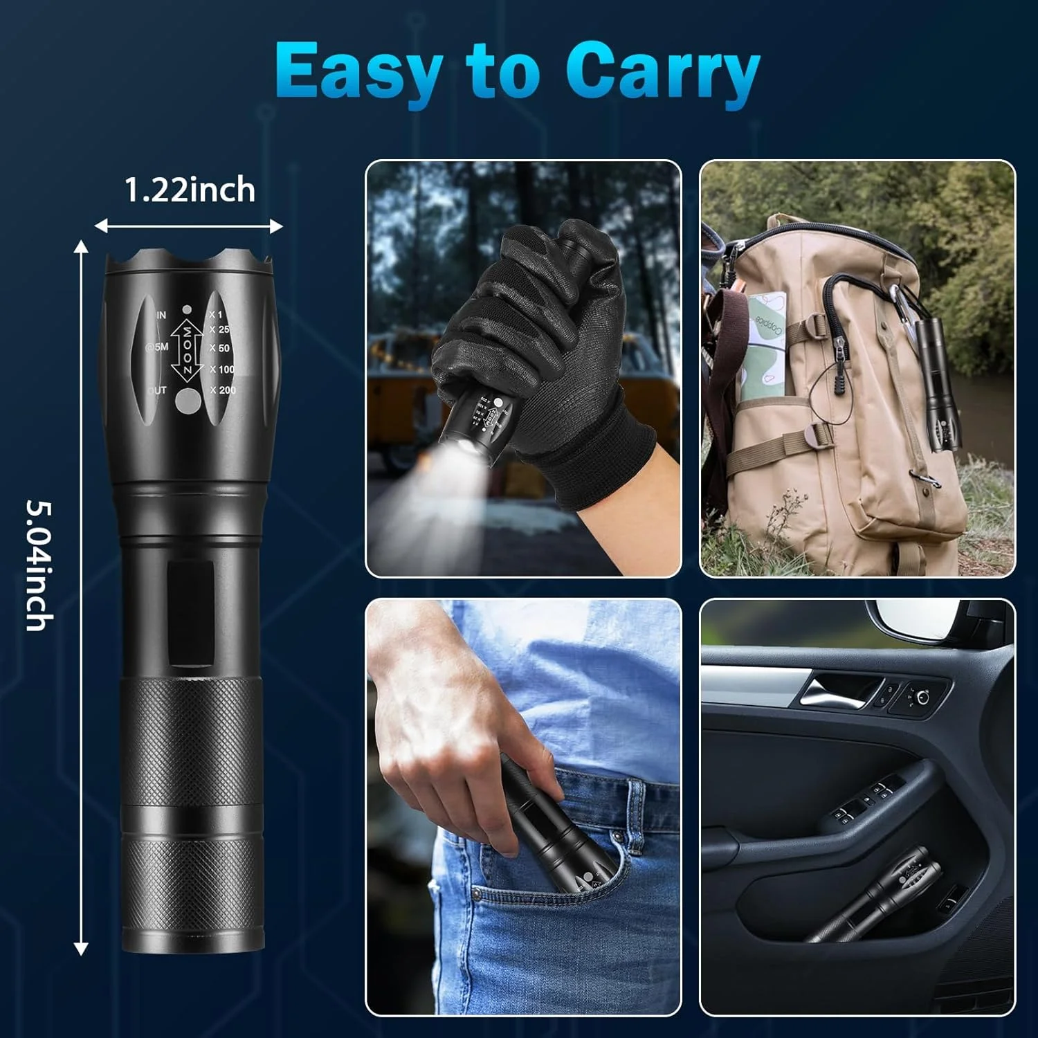 LED Emergency Handheld Flashlight Adjustable Focus, Water Resistant Tactical Torch for Hurricane/Camping /Dog /Walking