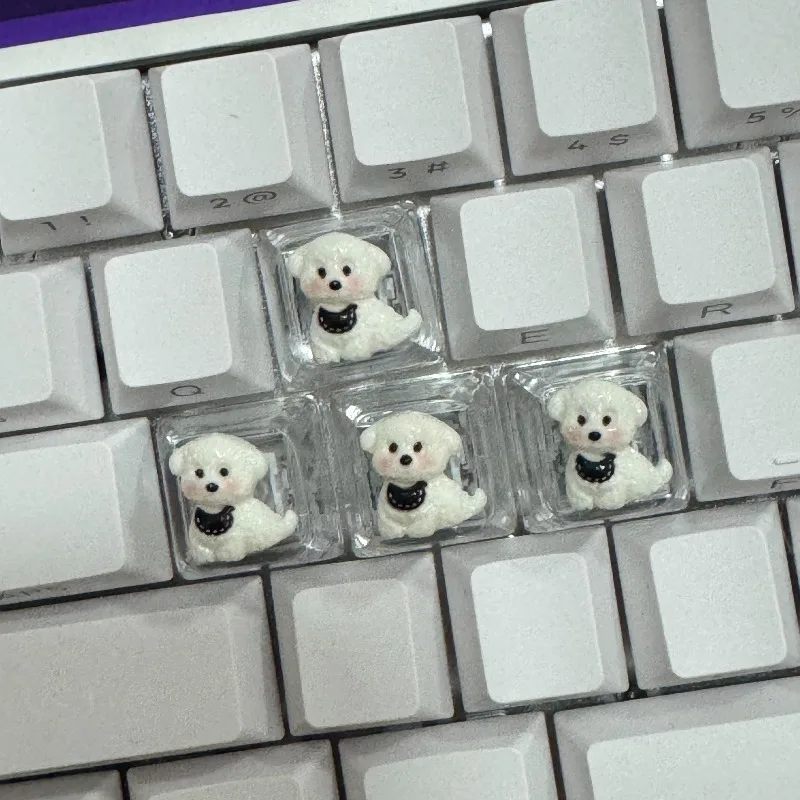 4pcs Puppy Keycaps Cute Mechanical Keyboard Translucent Bow-Shaped Keycaps Personalized Backlit DIY Decorative Keycapseycap