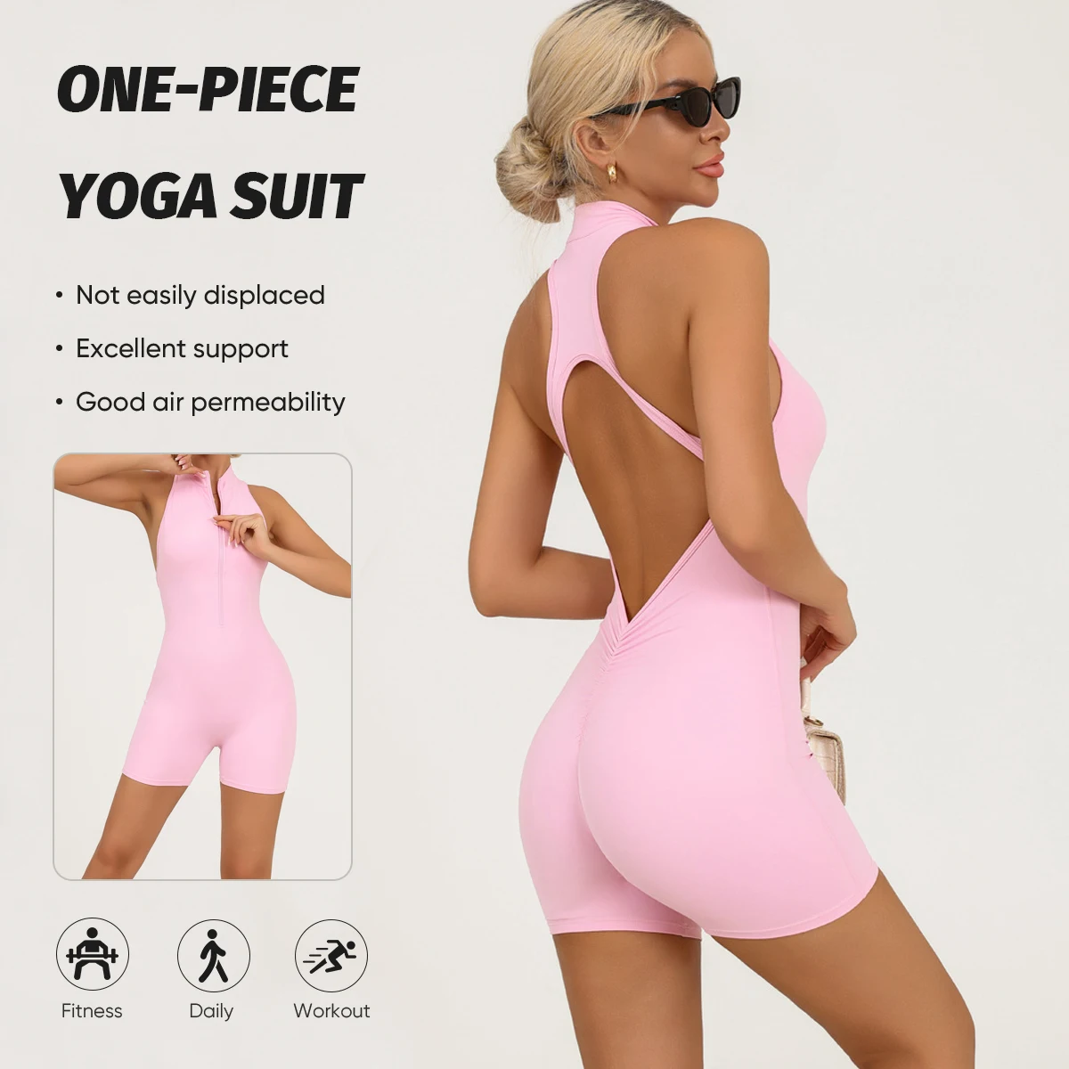 

New Women's Bodysuit Yoga Outfit - High Waist Zippered Yoga Jumpsuit for Butt Lifting and Shaping - Stylish One-Piece Yoga Wear