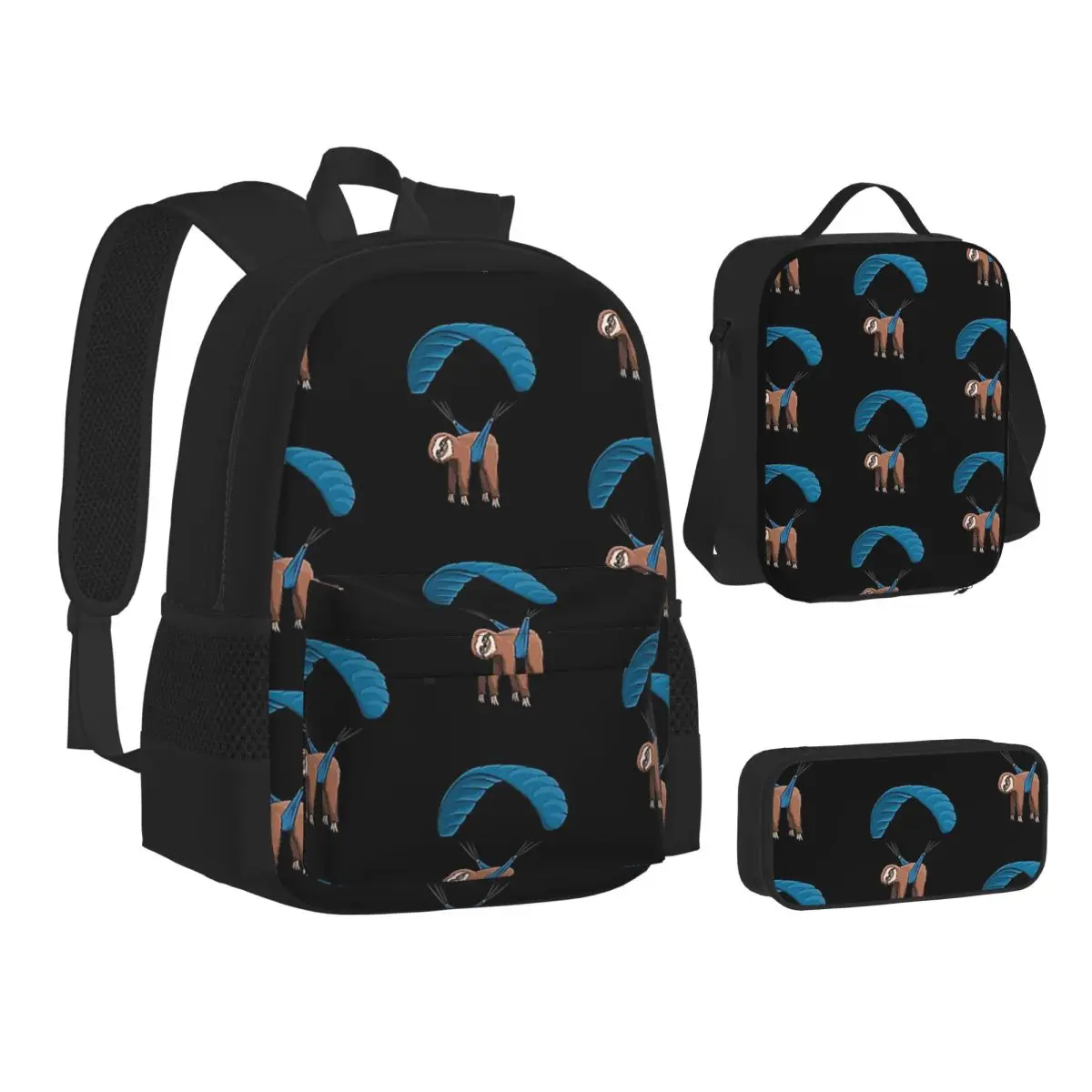 

Paragliding Flying Sloth Skydiving Paraglider BackpacksStudents School Bags Kids Rucksack Lunch Bag Pen Bag Three-Piece Set