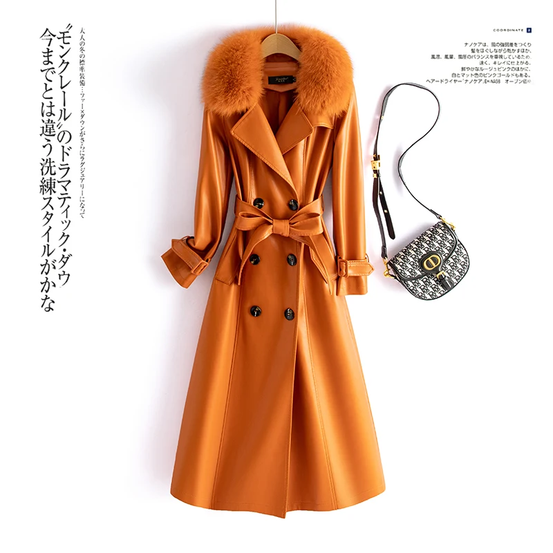   Jaqueta Feminina de Couro Genuíno Ning, Comprimento Médio, Nova Versão Coreana 2025, Casaco Slim de Pele de Carneiro Preto, Tendência Primavera Outono