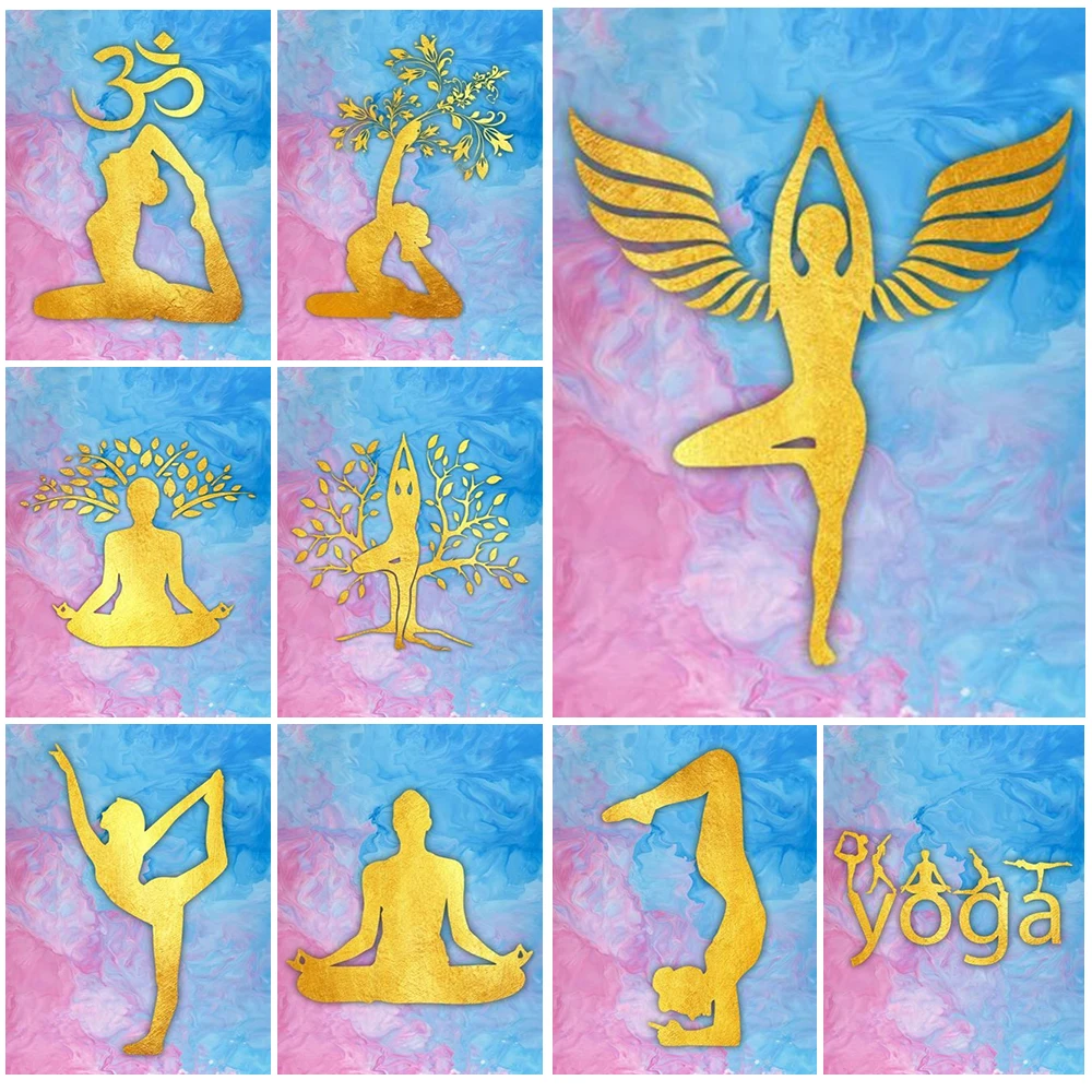 

Yoga Asana Gold Colorful Modern Studio Posters Wall Art Canvas Painting Home Decor Wall Pictures For Living Room Unframed