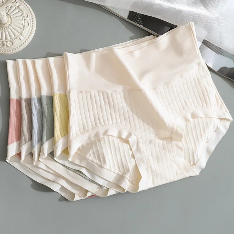 Bezešvé kalhotky pro ženy, bavlněné kalhotky s vysokým pasem, neviditelné kalhotky z ledového hedvábí, velké velikosti - náhled 4