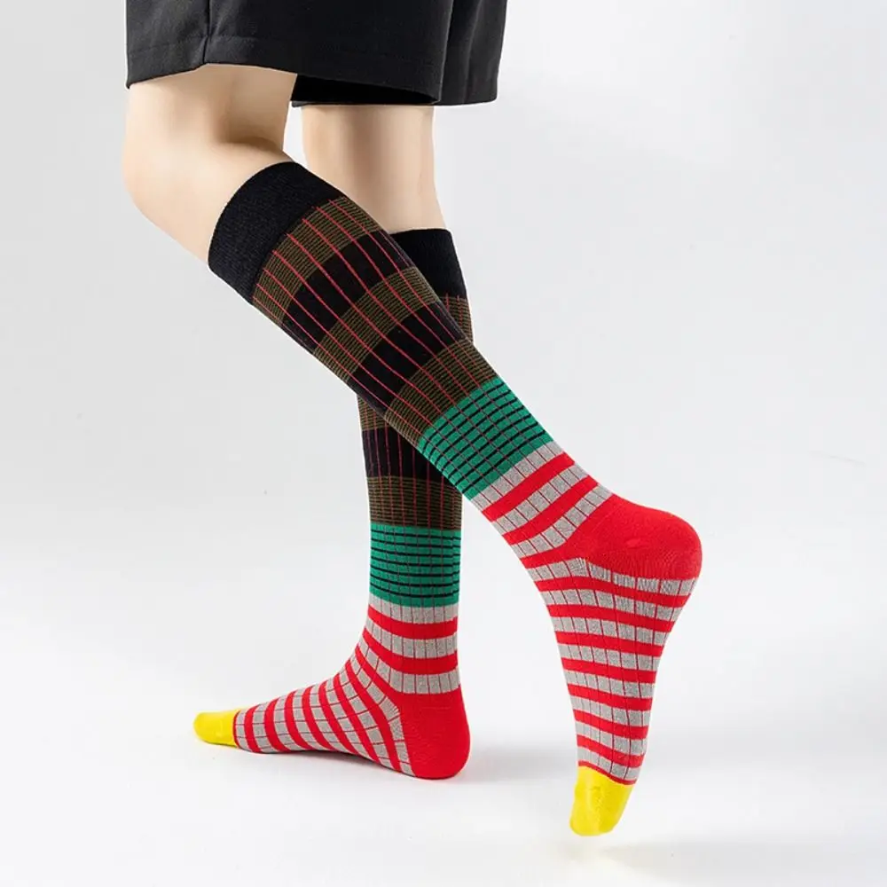 4pairs Patchwork Colorful Striped Calf Socks Japanese Style Soft Striped Long Socks Slim Absorb Sweat Retro Pile Socks Girl