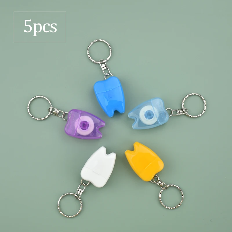 

5Pcs Dental Floss Portable Tooth-Shaped Key Chain Type Flat-Line Oral Hygiene Teeth Cleaning Wax Mint Flavored Color Random