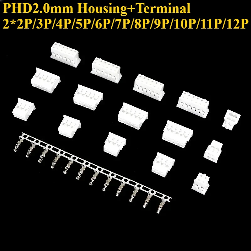 PHD 2.0mm Pitch Double Row Male Housing 2x2P 2x3P 2x4P 2x5P 2x6P 2x7P 2x8P 2x9P 2x10P 2X11P 2X12P Crimp Terminal Connector
